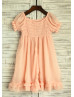 Peach Chiffon Short Sleeves Flower Girl Dress 